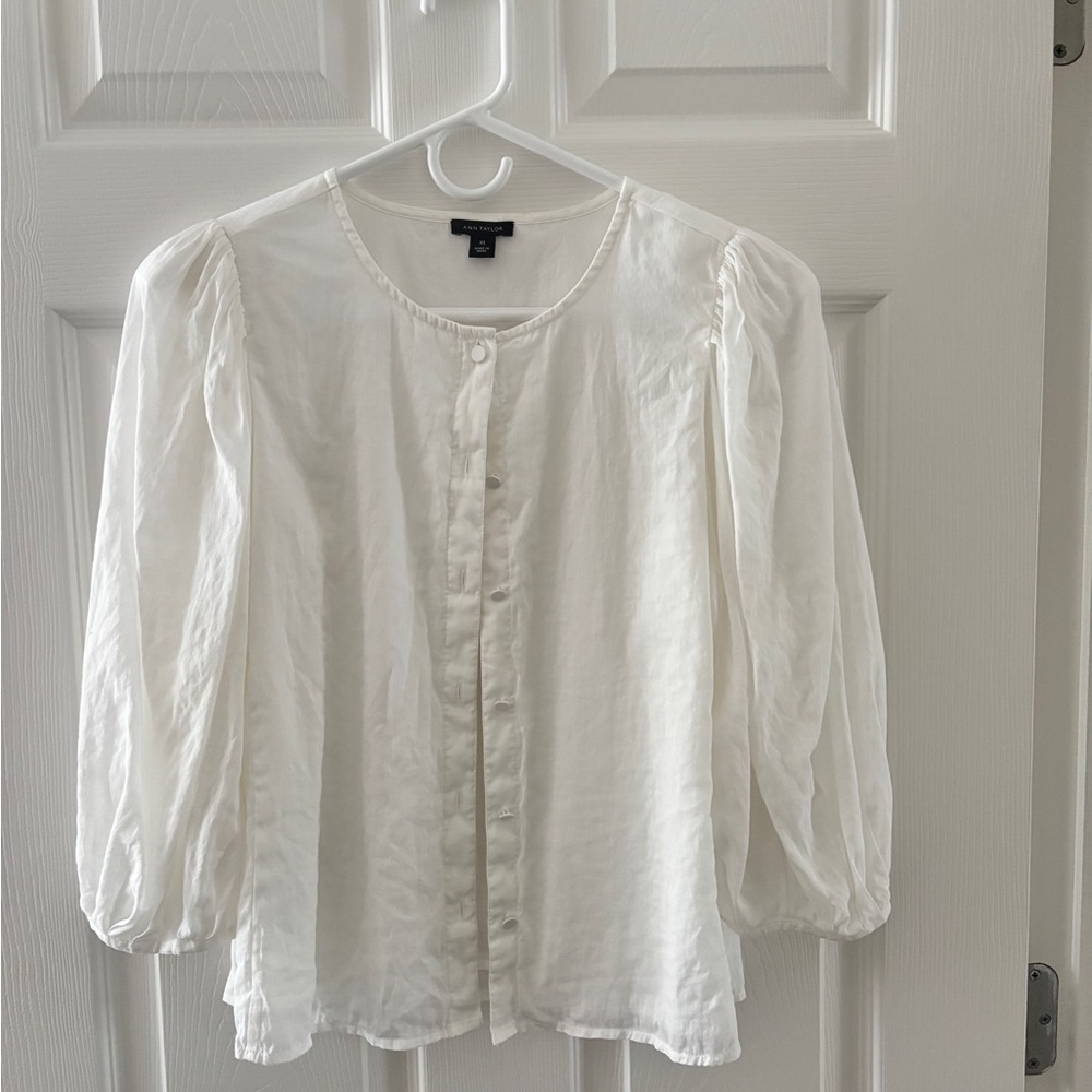 Ann Taylor Cream Puff Sleeve Blouse